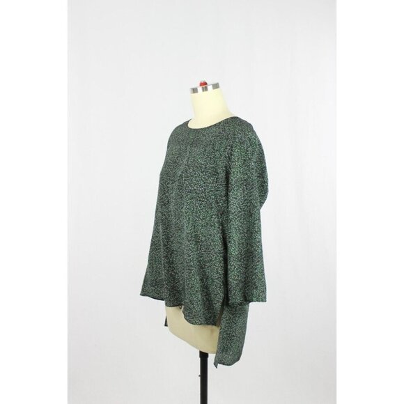 Aritzia WILFRED Dark Green Abstract Print 100% Silk Open Back Blouse Top, Size M - Picture 4 of 11